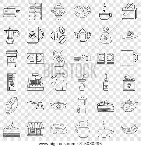Coffee Icons Set. Outline Style Of 36 Coffee Icons For Web For Any Design