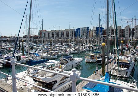 St Helier, Jersey, United Kingdom, - 07, 24, 2019: View Of The Marina And Harbor Facilities