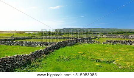 Inishmore Or Inis Mor, The Largest Of The Aran Islands In Galway Bay, Ireland. Famous For Its Irish