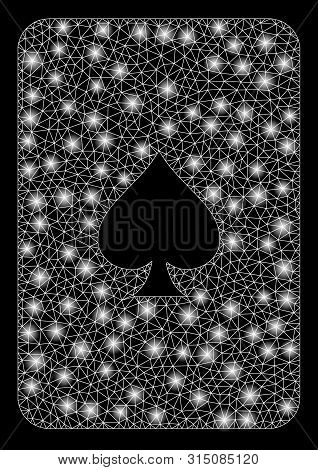 Glossy Mesh Peaks Playing Card With Sparkle Effect. Abstract Illuminated Model Of Peaks Playing Card