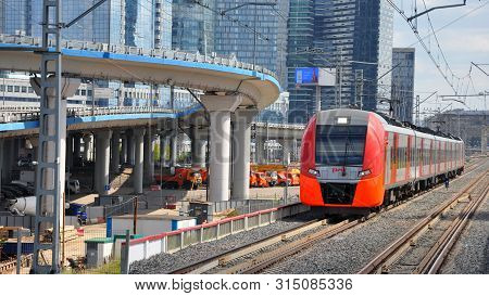 Moscow, Russia - July 30, 2019: New Train Of The Moscow Central Railway Circle Of The Mcc, Called Sw