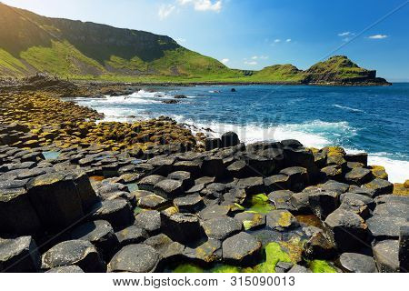Giants Causeway, An Area Of Hexagonal Basalt Stones, County Antrim, Northern Ireland. Famous Tourist