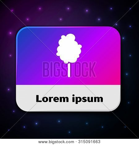 White Cotton Candy Icon Isolated On Black Background. Rectangle Color Button. Vector Illustration