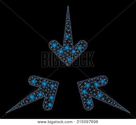 Glossy Mesh Impact Arrows With Sparkle Effect. Abstract Illuminated Model Of Impact Arrows Icon. Shi