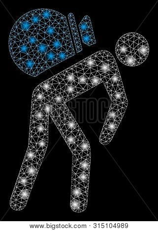 Glossy Mesh Porter With Glitter Effect. Abstract Illuminated Model Of Porter Icon. Shiny Wire Frame 