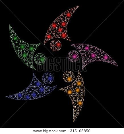 Glossy Mesh People Union With Glow Effect. Abstract Illuminated Model Of People Union Icon. Shiny Wi