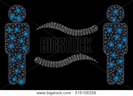 Glowing Mesh Persons Worms Exchange With Glitter Effect. Abstract Illuminated Model Of Persons Worms