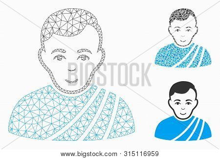 Mesh Patrician Citizen Model With Triangle Mosaic Icon. Wire Frame Polygonal Mesh Of Patrician Citiz