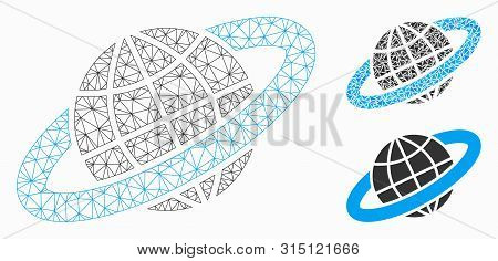 Mesh Planetary Ring Model With Triangle Mosaic Icon. Wire Frame Polygonal Mesh Of Planetary Ring. Ve