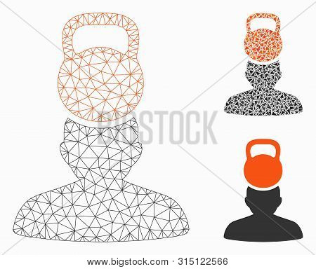 Mesh Patient Stress Model With Triangle Mosaic Icon. Wire Carcass Triangular Mesh Of Patient Stress.