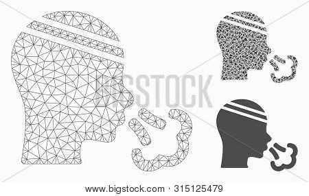 Mesh Patient Sneeze Model With Triangle Mosaic Icon. Wire Frame Triangular Mesh Of Patient Sneeze. V