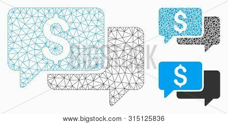 Mesh Price Bids Model With Triangle Mosaic Icon. Wire Carcass Triangular Mesh Of Price Bids. Vector 