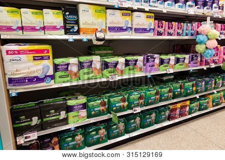 Vero Beach, Fl/usa - 8/2/19 - The Adult Diaper Department At A Grocery Store.