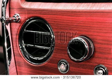 Ac Ventilation Deck In Luxury Modern Car Interior. Modern Car White Leather Interior. With Stitching