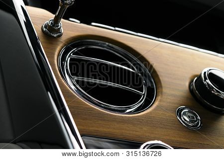 Ac Ventilation Deck In Luxury Modern Car Interior. Modern Car White Leather Interior. With Stitching