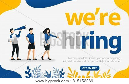 People Looking For Employees With Words We Are Hiring, Concept Vector Ilustration. Can Use For Landi