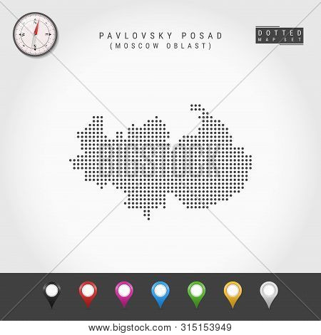 Dots Map Of Pavlovsky Posad, Moscow Oblast. Simple Silhouette Of Pavlovsky Posad. Vector Compass. Mu