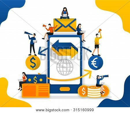 Transfer And Send Money With Application. Trade Between Currencies. Forex Trading Apps, Concept Vect