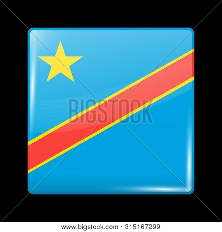 Flag Of Democratic Republic Of The Congo. Glossy Icon Square Shape. Vector Button
