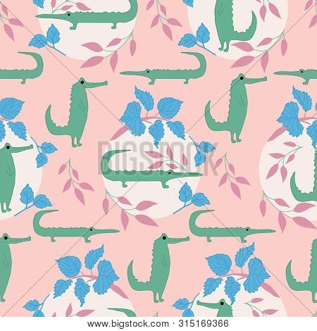 Cute Crocodiles In A Seamless Pattern Design
