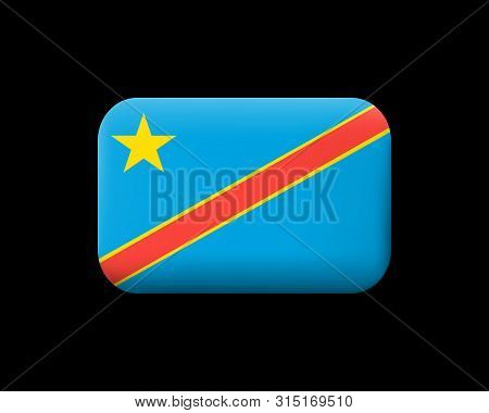 Flag Of Democratic Republic Of The Congo. Matted Vector Icon And Button. Rectangular Shape With Roun
