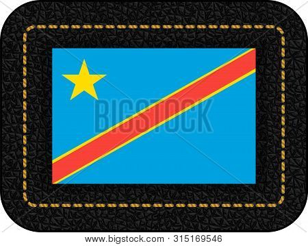 Flag Of Democratic Republic Of The Congo. Metal And Glass Round Vector Icon. Isolated On Gray