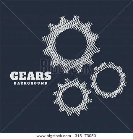Gears Symbols In Scribble Style Background Vector Illustration