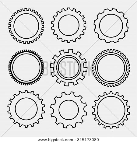 Set Of Line Style Gear Symbols Vector Illustration