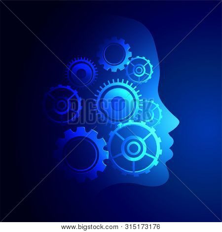 Digital Technology Face With Gears Symbols Background