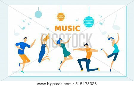 People Dancing On Disco Party. Men And Women In Fashioned Clothes Celebrating Holiday, Spend Time To