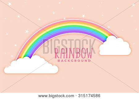 Pink Background With Rainbow And Clouds Vector Illustration