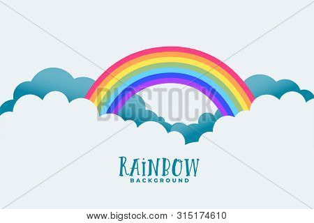 Rainbow Above Clouds Background Design Vector Illustration