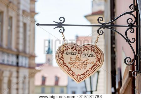 Prague, Czech Republic - May 8, 2019: Shop Sign In A Heart Shape In Prague, Szech Republic