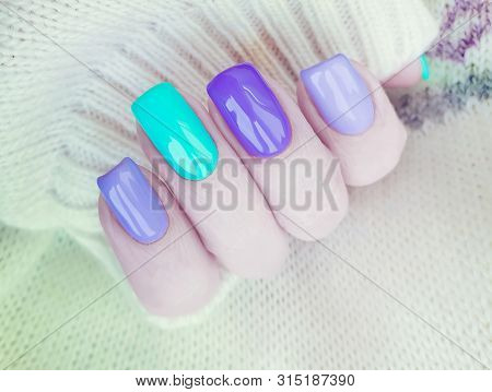 Female Hand Beautiful Manicure Sweater Elegant Shellac