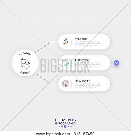Three Paper White Rounded Elements With Linear Icons And Place For Text Inside Placed One Below Othe