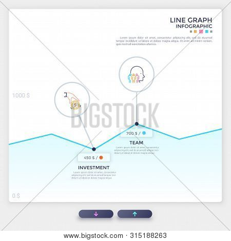 Line Graph With Money Amount Indication, Linear Symbols And Place For Text. Statistical Model, Busin