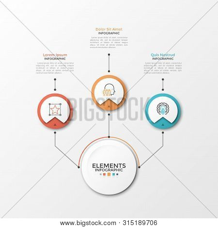 Main Paper White Circle Connected To 3 Round Elements With Linear Symbols Inside And Text Boxes By L
