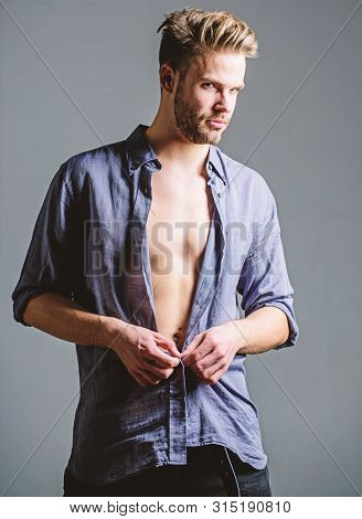 Bohemian Sexy Body. Confident And Attractive. Watch Me. Time Change Clothes. Man Handsome Sexy Hipst