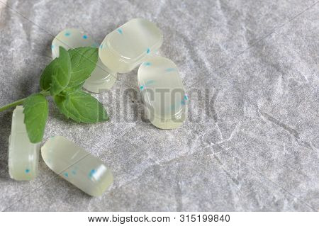 Peppermint Candies For Breath Freshening. With Refreshing Microgranules. Cooling Menthol For Sore Th