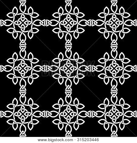 Black Background With Abstract White Seamless Celtic Patttern