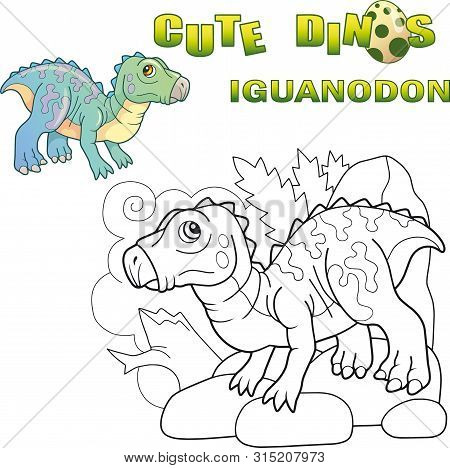 Cartoon Cute Prehistoric Dinosaur Iguanodon, Funny Illustration