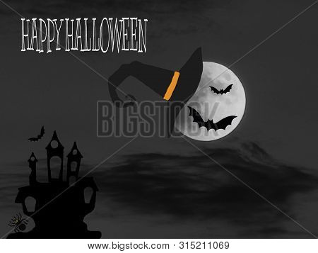 Halloween Card With Full Moon And Bats