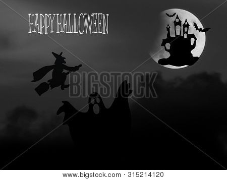 Halloween Card With Full Moon And Bats
