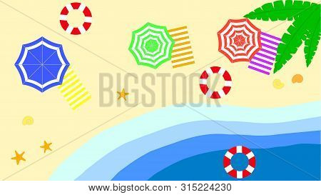 Beach Umbrella Set. Top View, Striped Design. Isolated For All Backgrounds.summer Beach Umbrellas Se