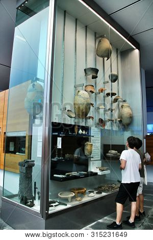 Cartagena, Murcia, Spain- July 26, 2019: Tourists Visiting Archeological Remains In The Underwater M