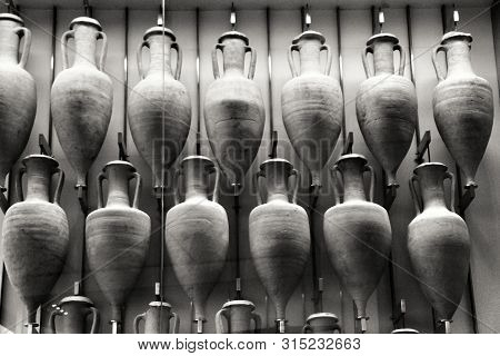 Cartagena, Murcia, Spain- July 26, 2019: Archeological Remains In The Underwater Museum Of Cartagena