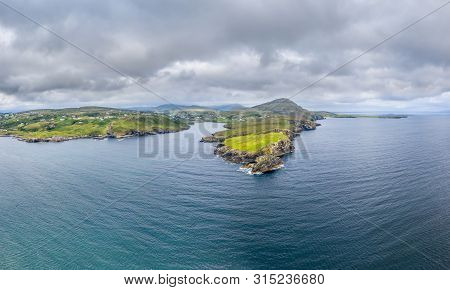 Aerial View Of Teelin Bay In County Donegal On The Wild Atlantic Way In Ireland