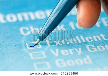 Customer Checklist Survey Exellent Form For Feedback Satisfaction Mark Over Application Blue Forms D