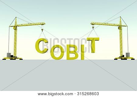 Cobit Building Concept Crane White Background 3d Illustration