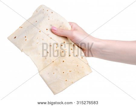 Armenian Lavash Food In Hand On White Background Isolation